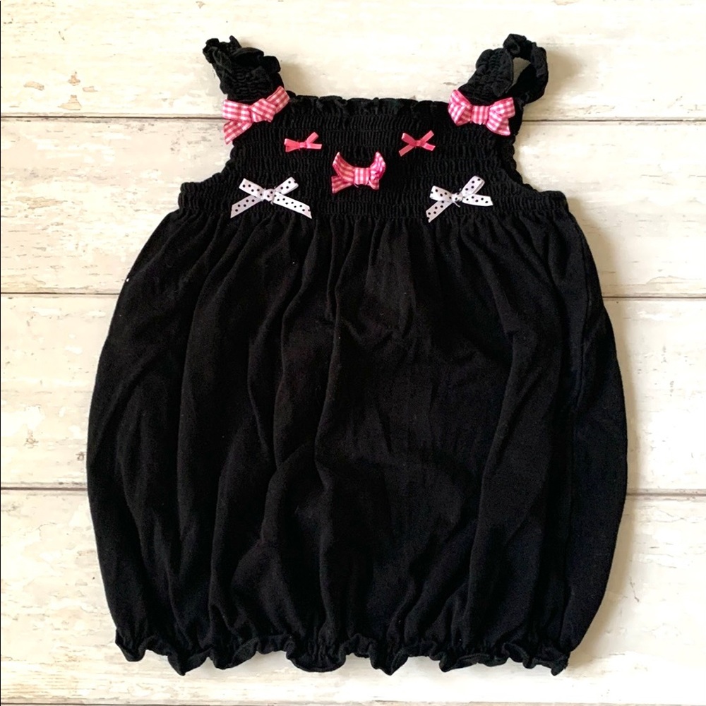 Maggie & Zoe 24m Girls Tank Top Black Shirt Pink Ribbons Design Ruffle Bows